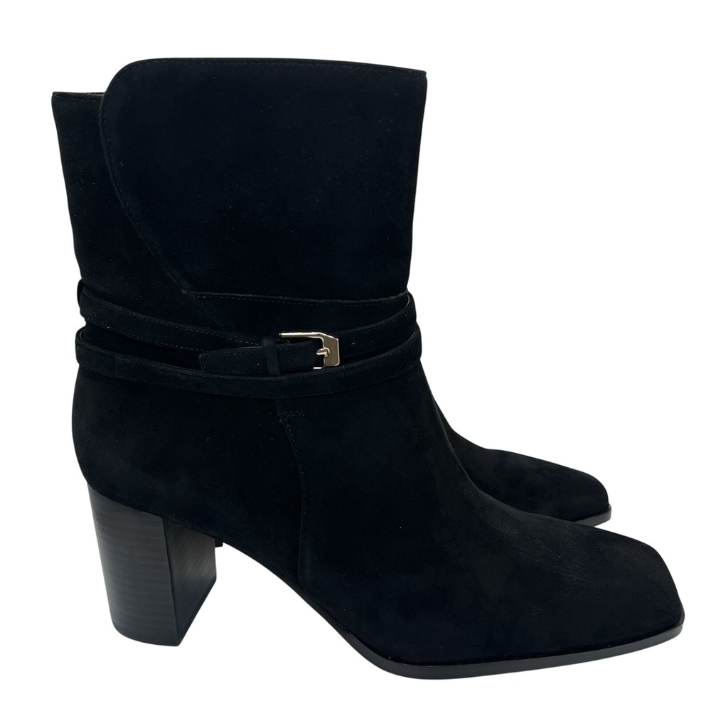 Beautiful Ann Taylor Black Suede Ankle Boots Gold Buckle Accessorized Size 10